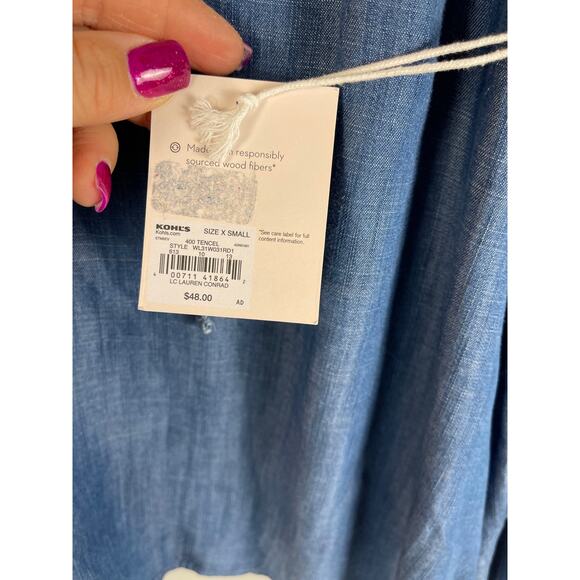 Lauren Conrad Tencel Chambray Floral‎ Embroidered Long Sleeve Swing Top Size XS - Picture 6 of 8